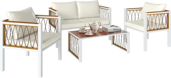 Gartenmöbel Set 4-teilig Polyrattan Lounge-Set mit