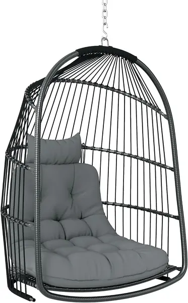 Hängesessel Polyrattan Schaukel mit Kissen faltbar