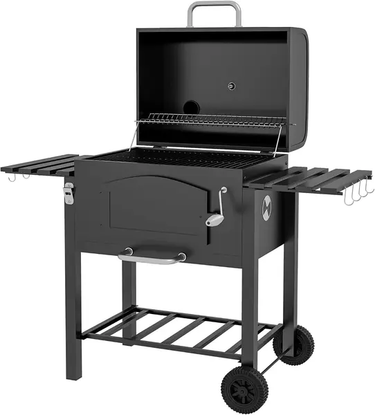 Holzkohlegrill BBQ Gartengrill mit Deckel und Ablagen